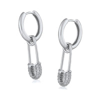 NEW: Safety Pin Hoops, Silver Rhodium