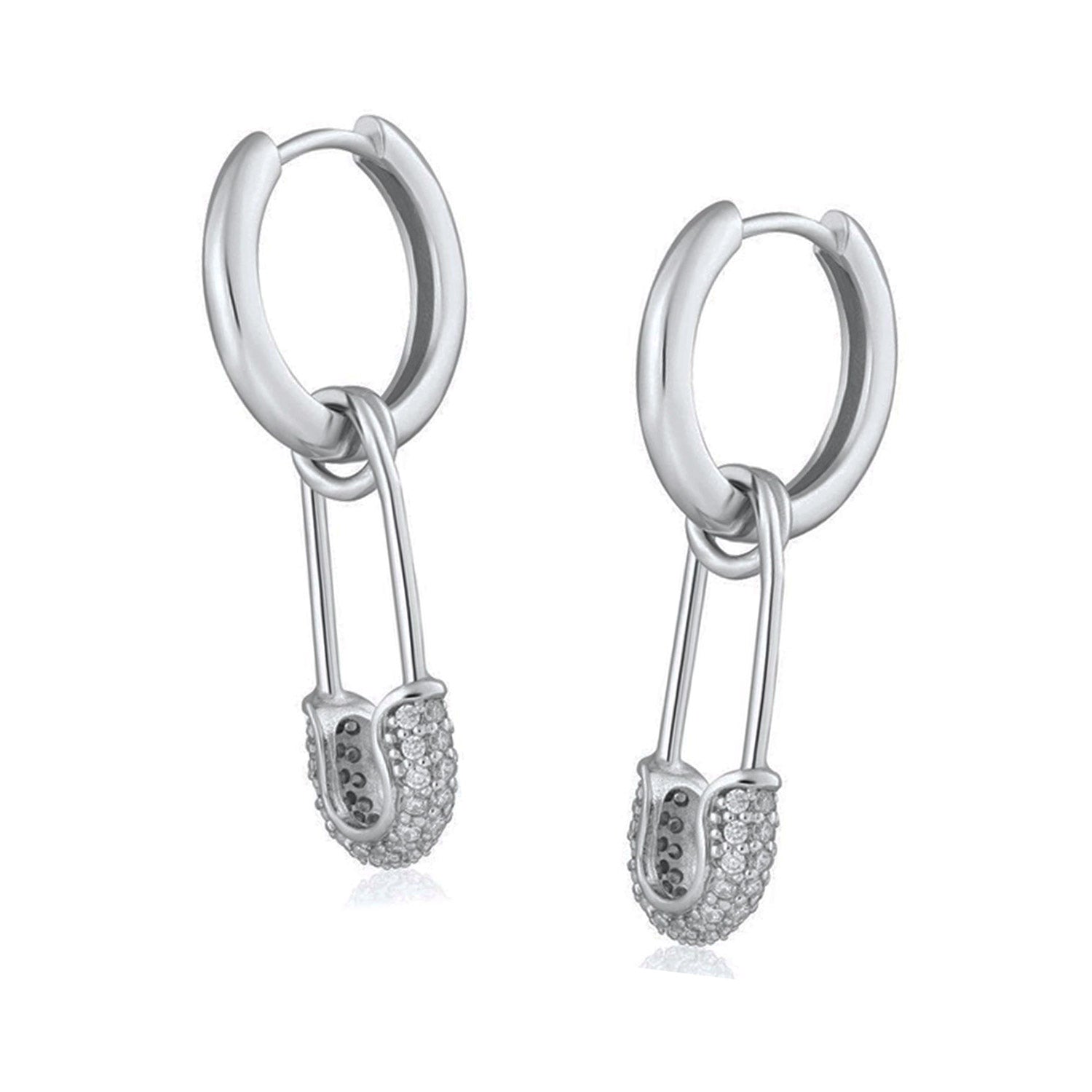 NEW: Safety Pin Hoops, Silver Rhodium