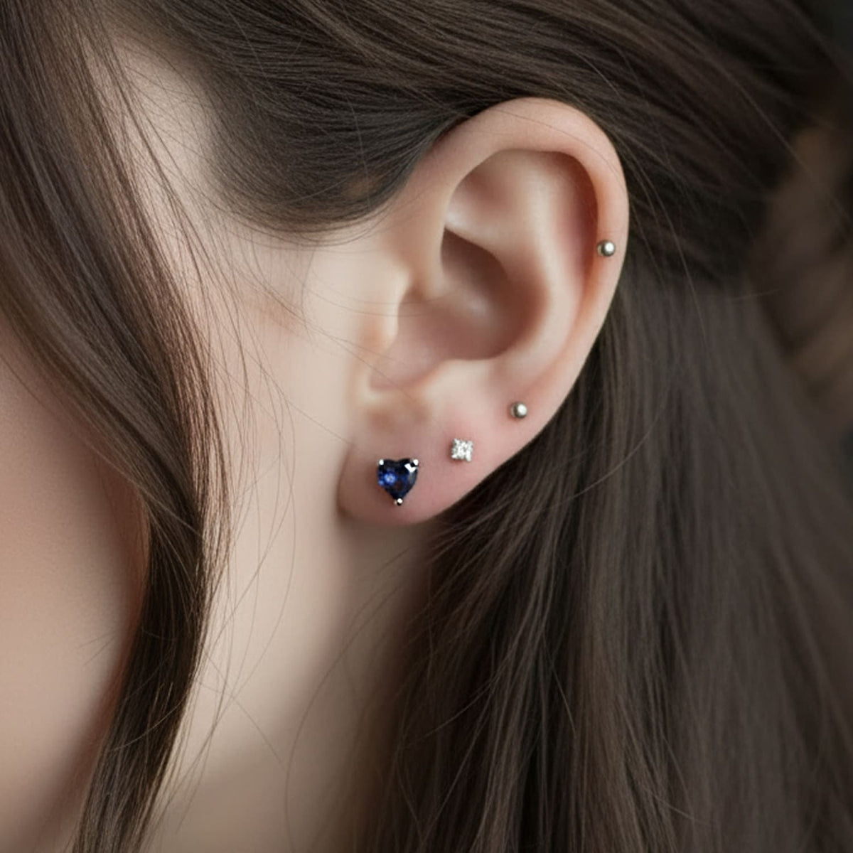 sapphire heart gothic earring  worn by alt model 