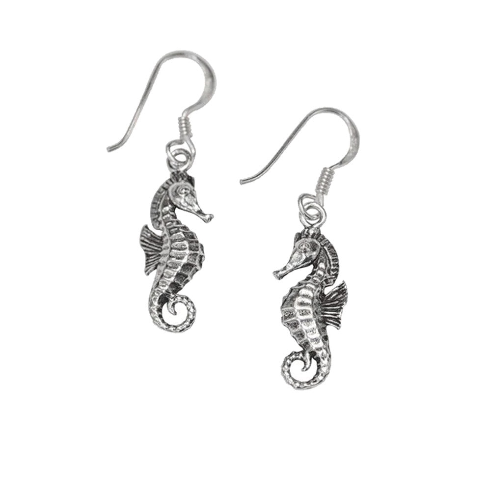 silver seahorse dangle earrings
