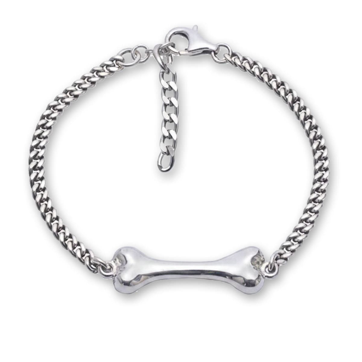 silver bone bracelet gothic oxidised  chain 