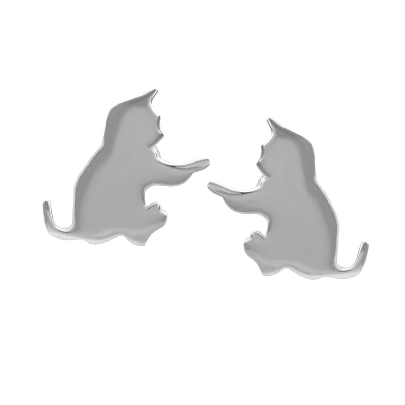silver cat stud earrings, playful kitten earrings