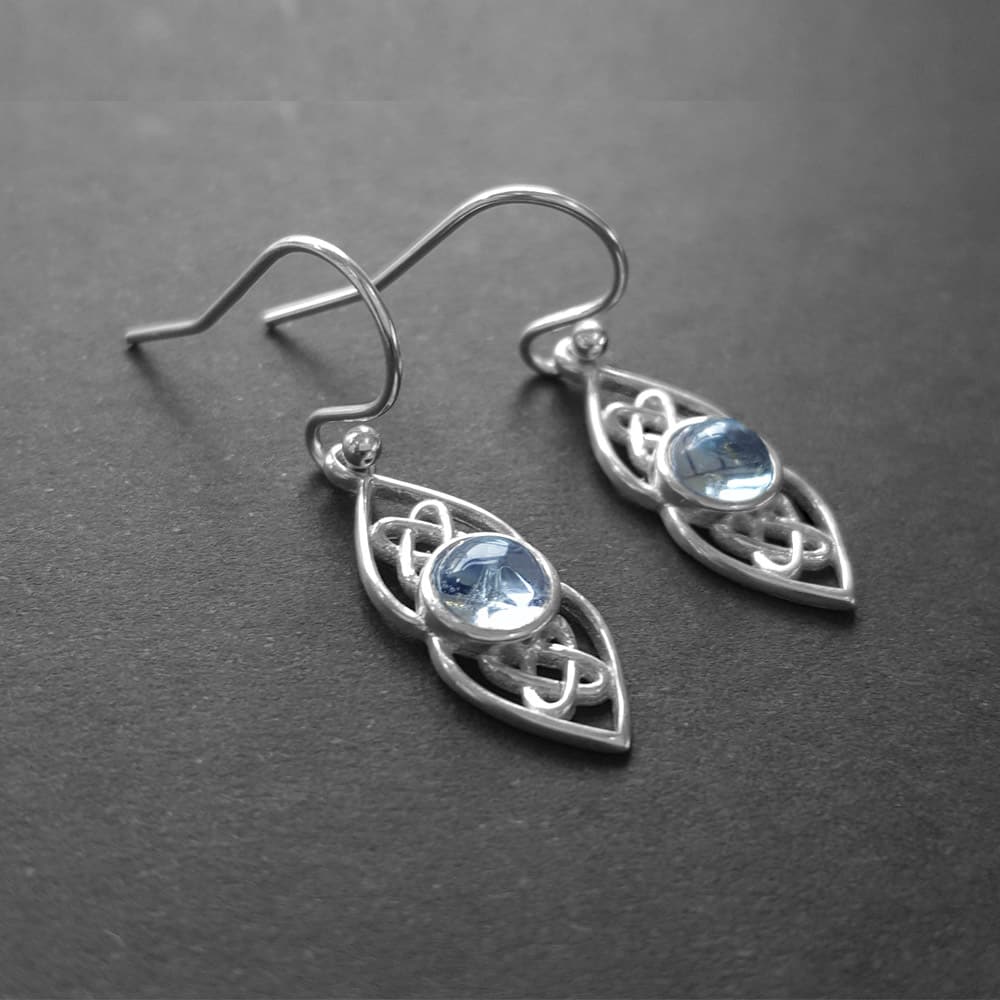 silver celtic earrings blue topaz