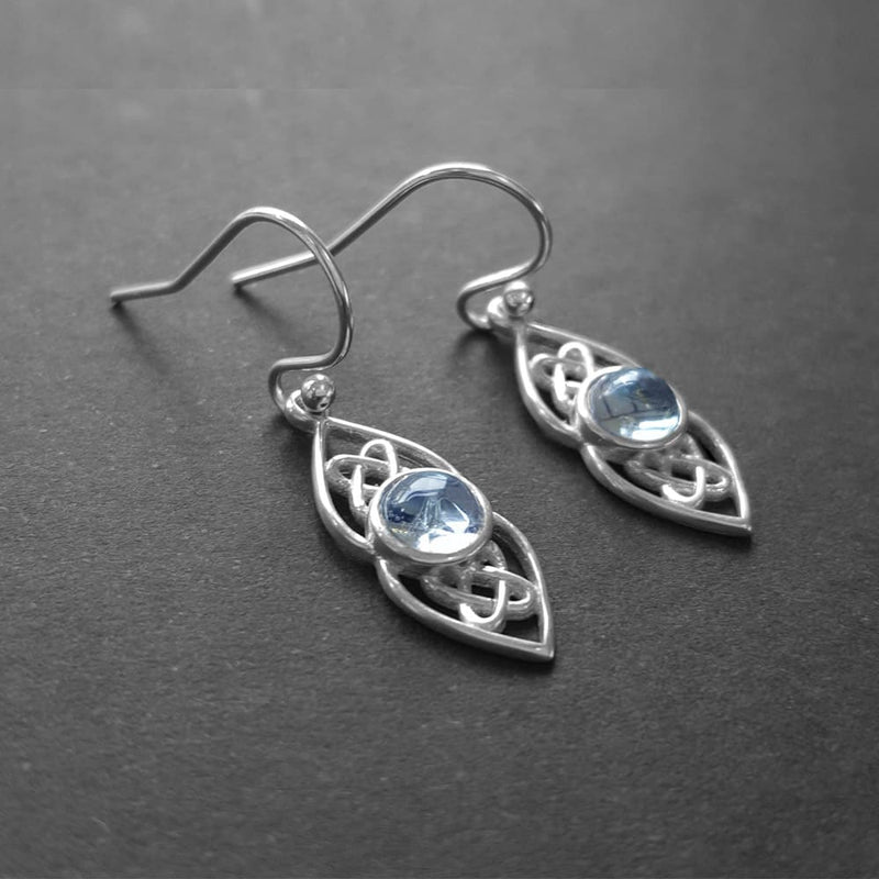 silver celtic earrings blue topaz