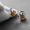 silver crab earrings with amber, crab sealife jewellery
