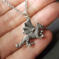 silver dragon pendant, gothic dragon jewellery 
