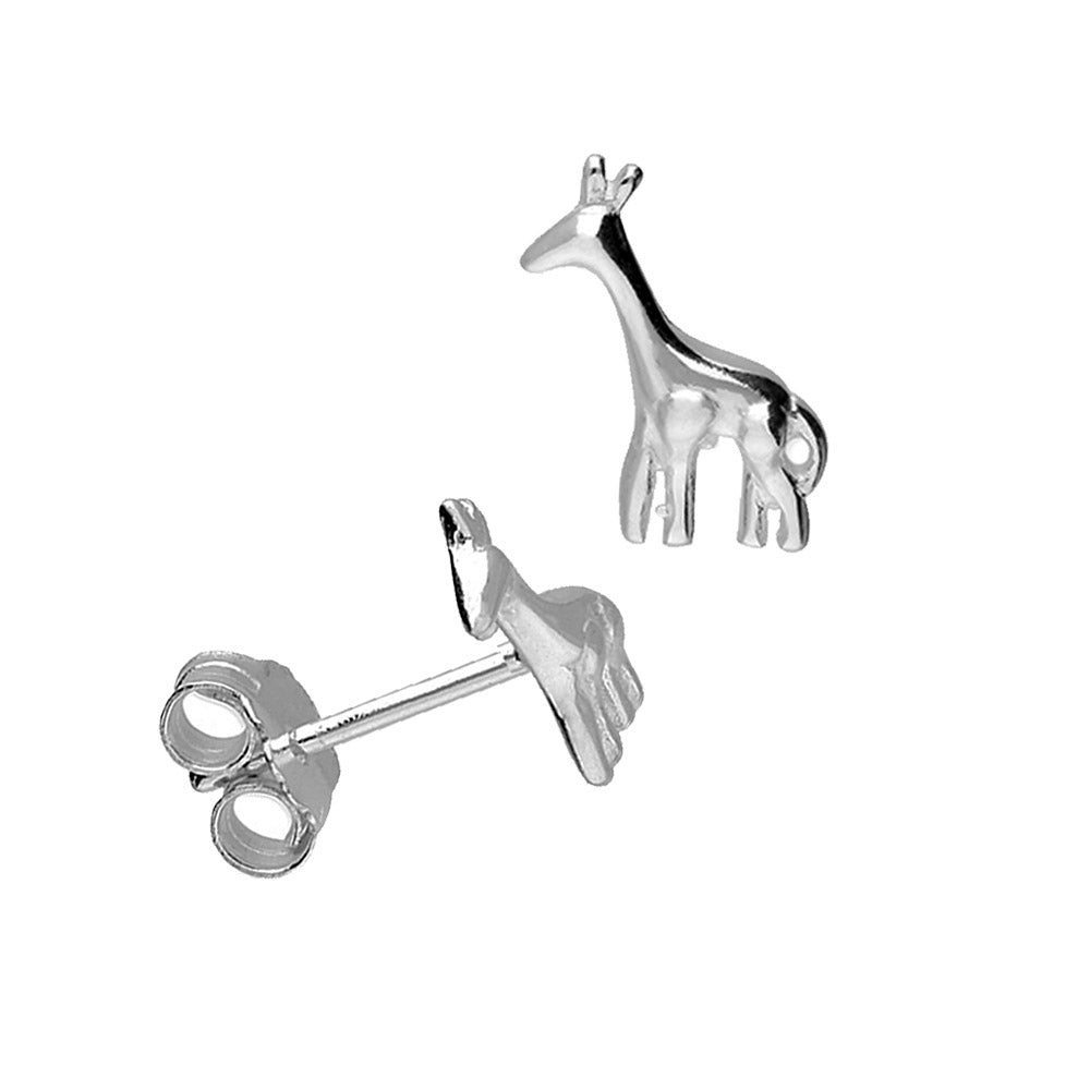 silver giraffe earrings, giraffe studs 