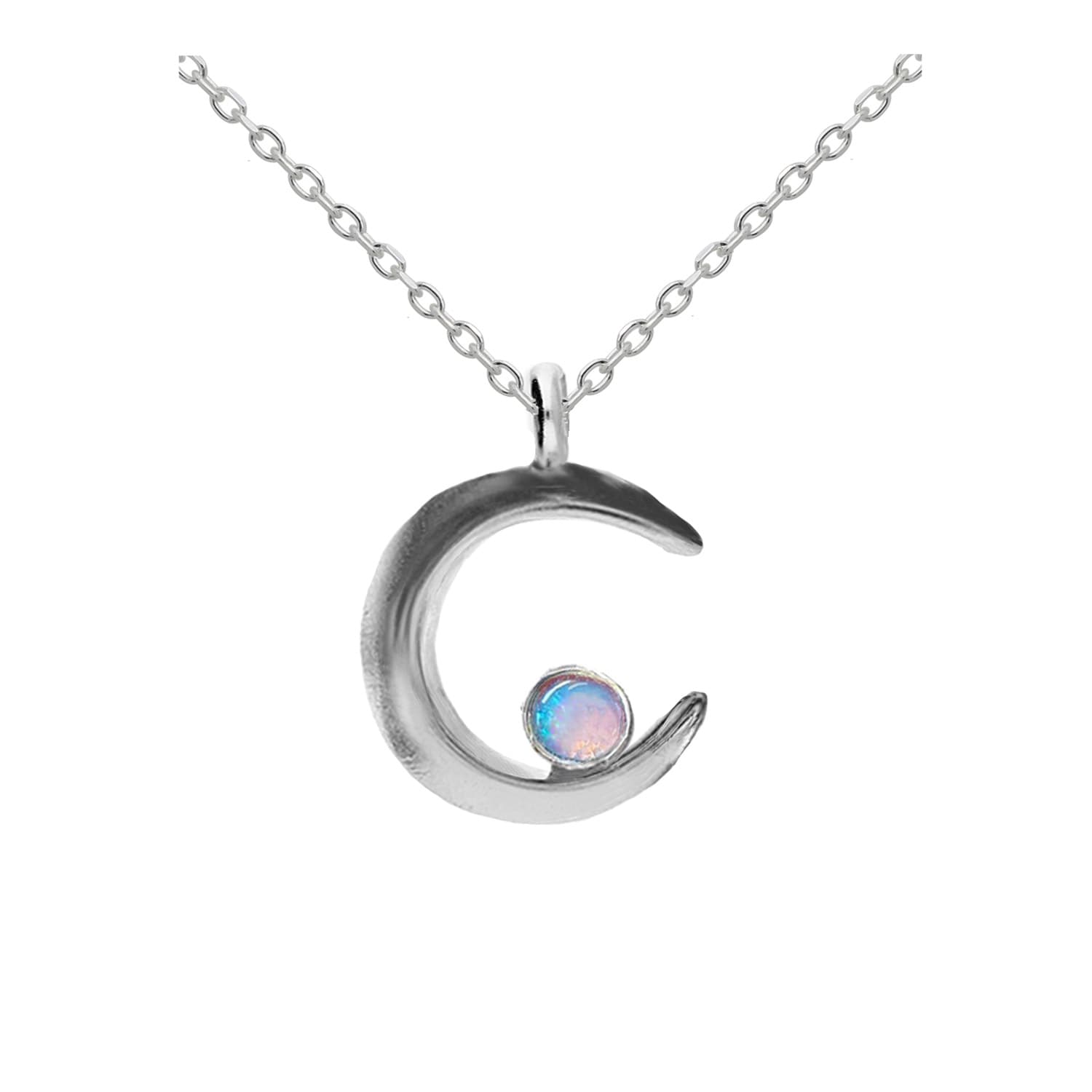 silver moon necklace opal, moon jewellery