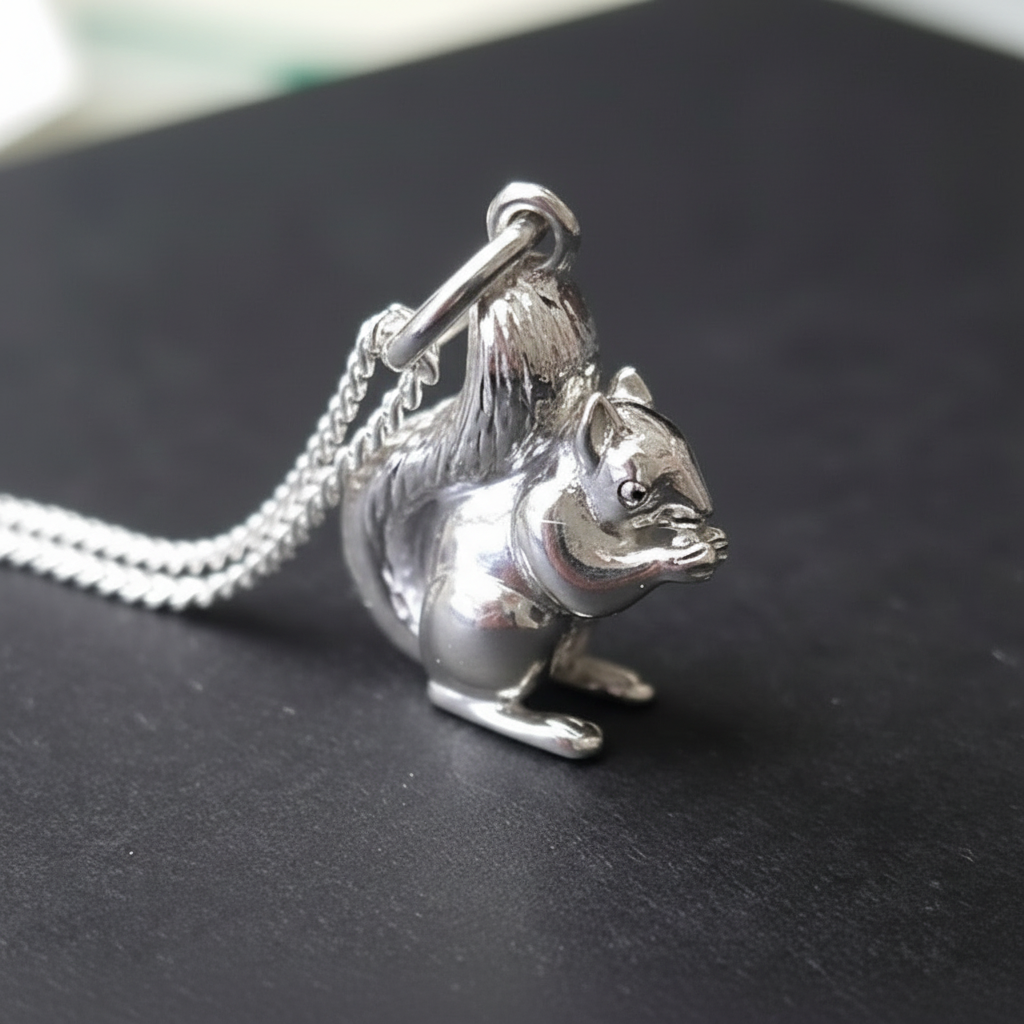 silver squirrel pendant with chain 
