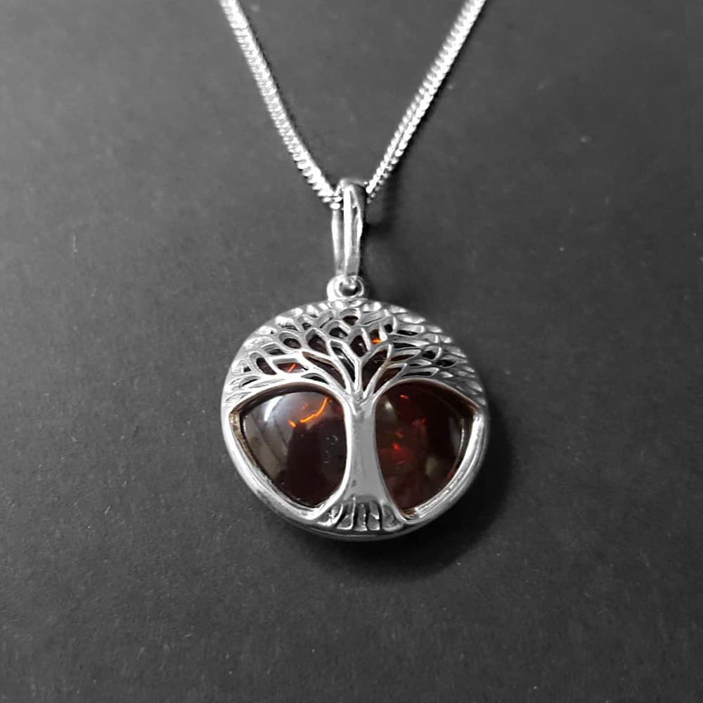 silver tree of life pendant, tree jewellery amber 