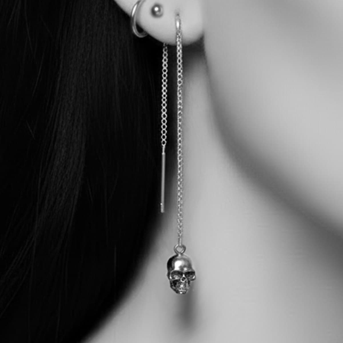 skull earring threaders goth jewellery 