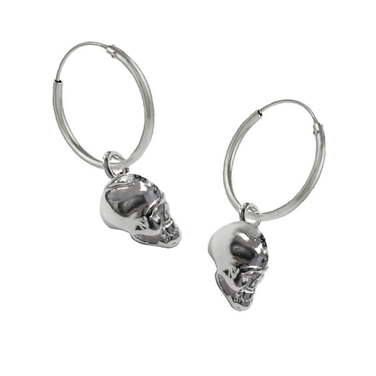 skull hoop earrings, sterling silver 