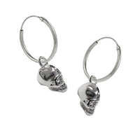skull hoop earrings, sterling silver 