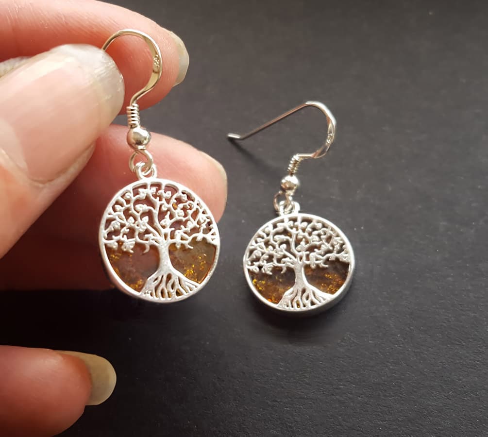 small amber tree of life earrings