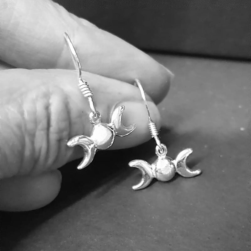 small triple moon earrings silver