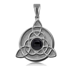 Men's Solid Triquetra Pendant Necklace, Onyx & Sterling Silver