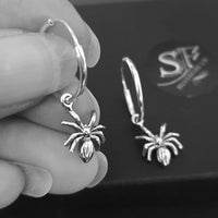 spider earrings, spider hoops silver earrings