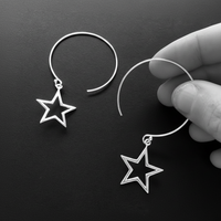 Large Star Hoop Earrings, Sterling Silver