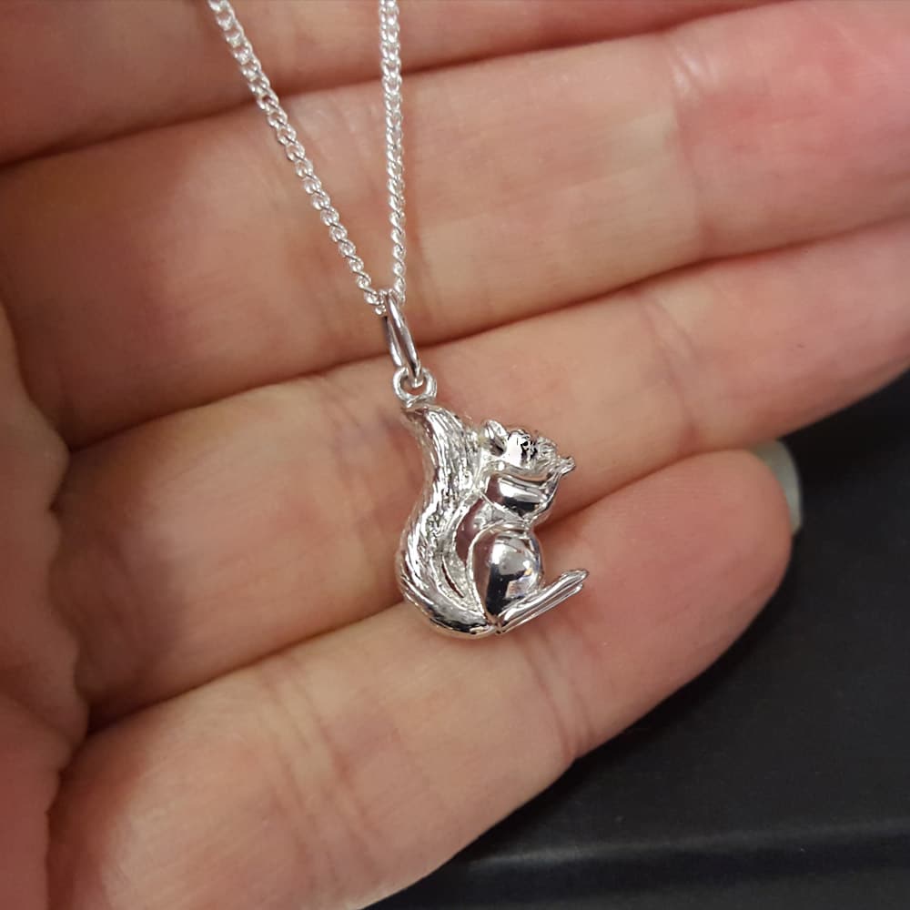 sterling silver squirrel necklace, squirrel jewellery