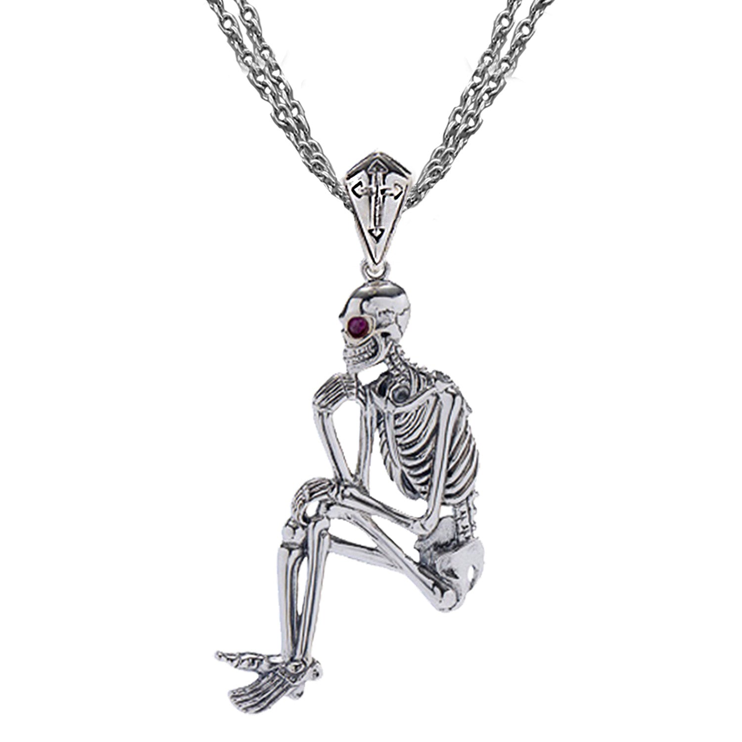 Large Thinking Skeleton Gothic Necklace Alternative, Sterling