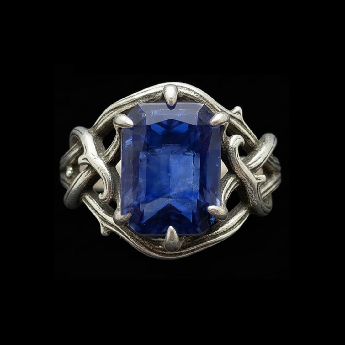 Thorns Of Devotion Gothic Ring - Midnight Sapphire