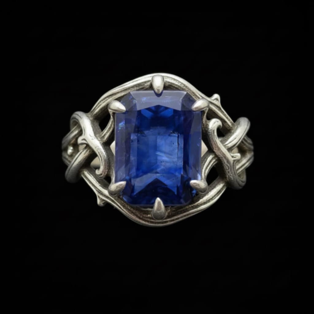 luxury gothic engagement wedding ring in sterling silver with midnight sapphire 