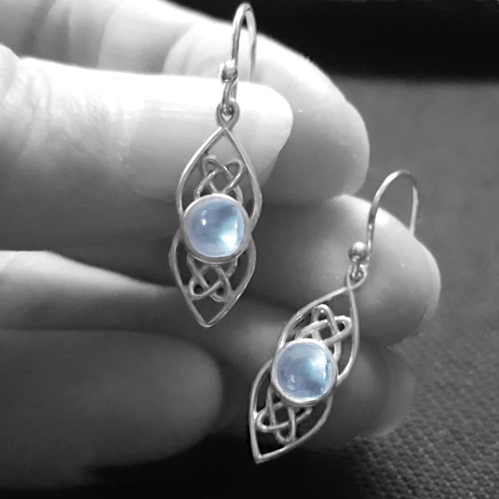 topaz celtic earrings, blue crystal topaz celtic dangle drop earrings