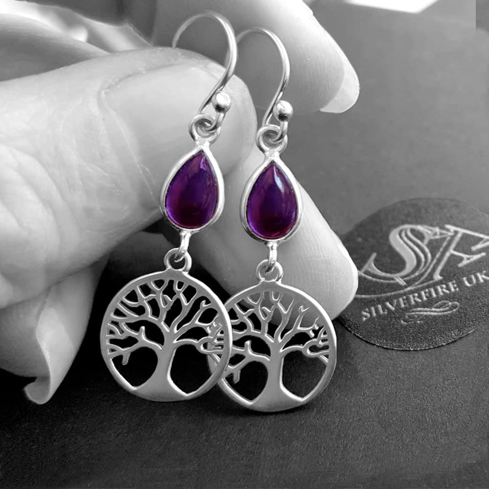 tree of life earrings amethyst 