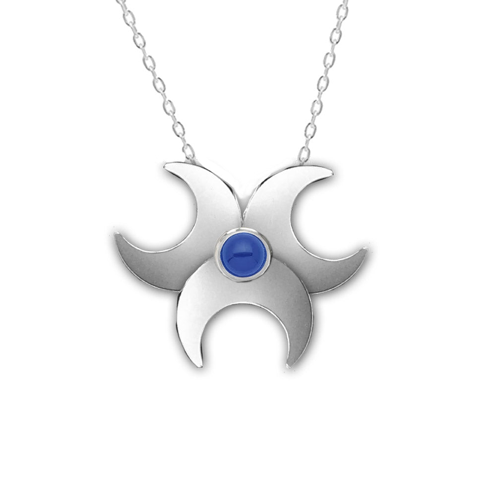 triple crescent moon necklace - blue agate