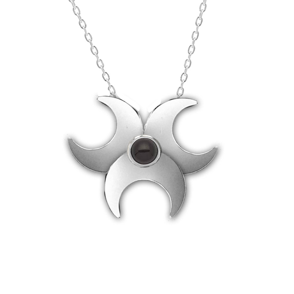 triple moon necklace black onyx, crescent moons