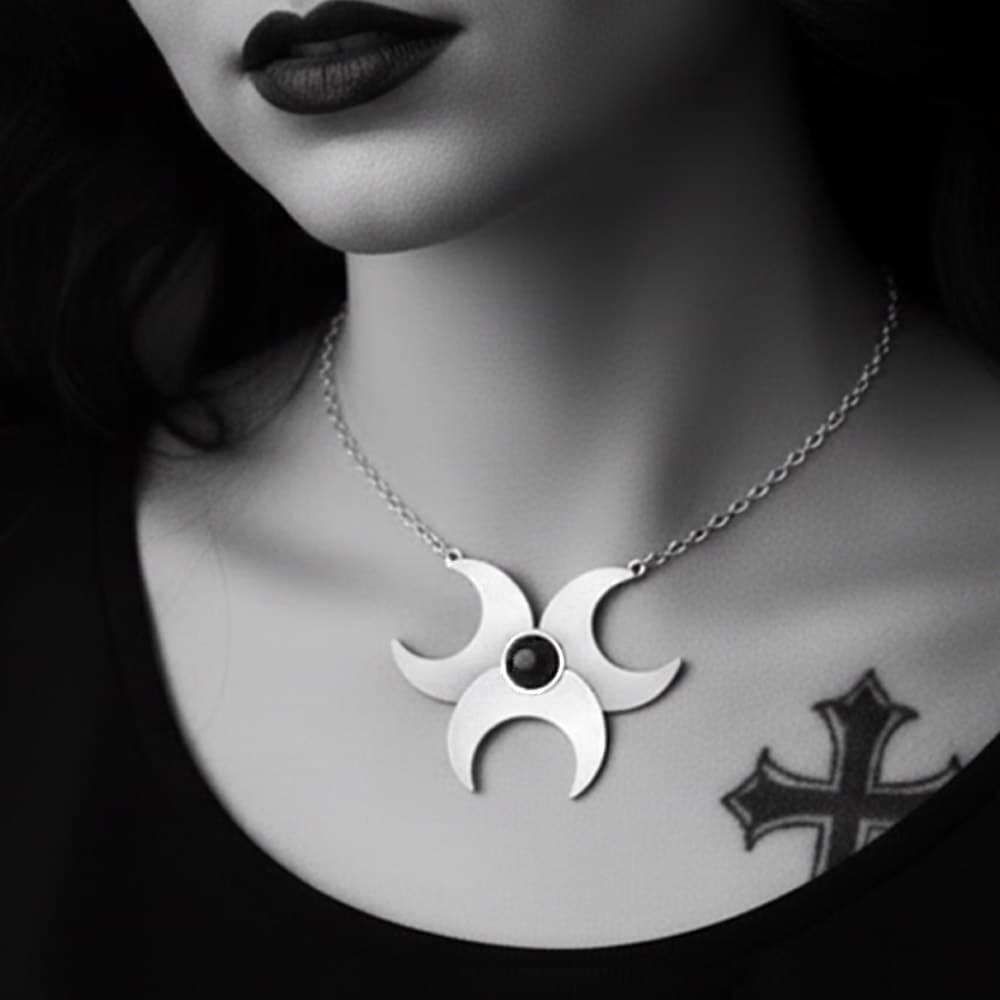 triple moon gothic choker, 925 silver