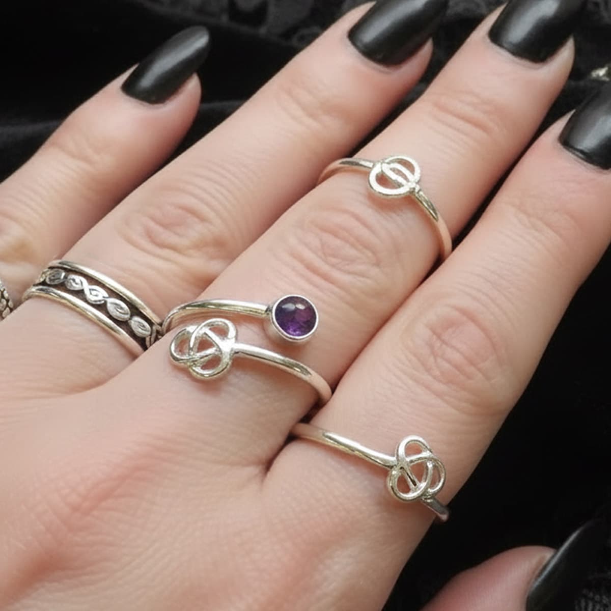 Amethyst Ring With Celtic Trinity, Adjustable Ring