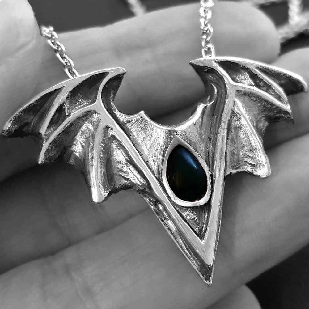 bat pendant with chain - black gothic bat necklace - alternative