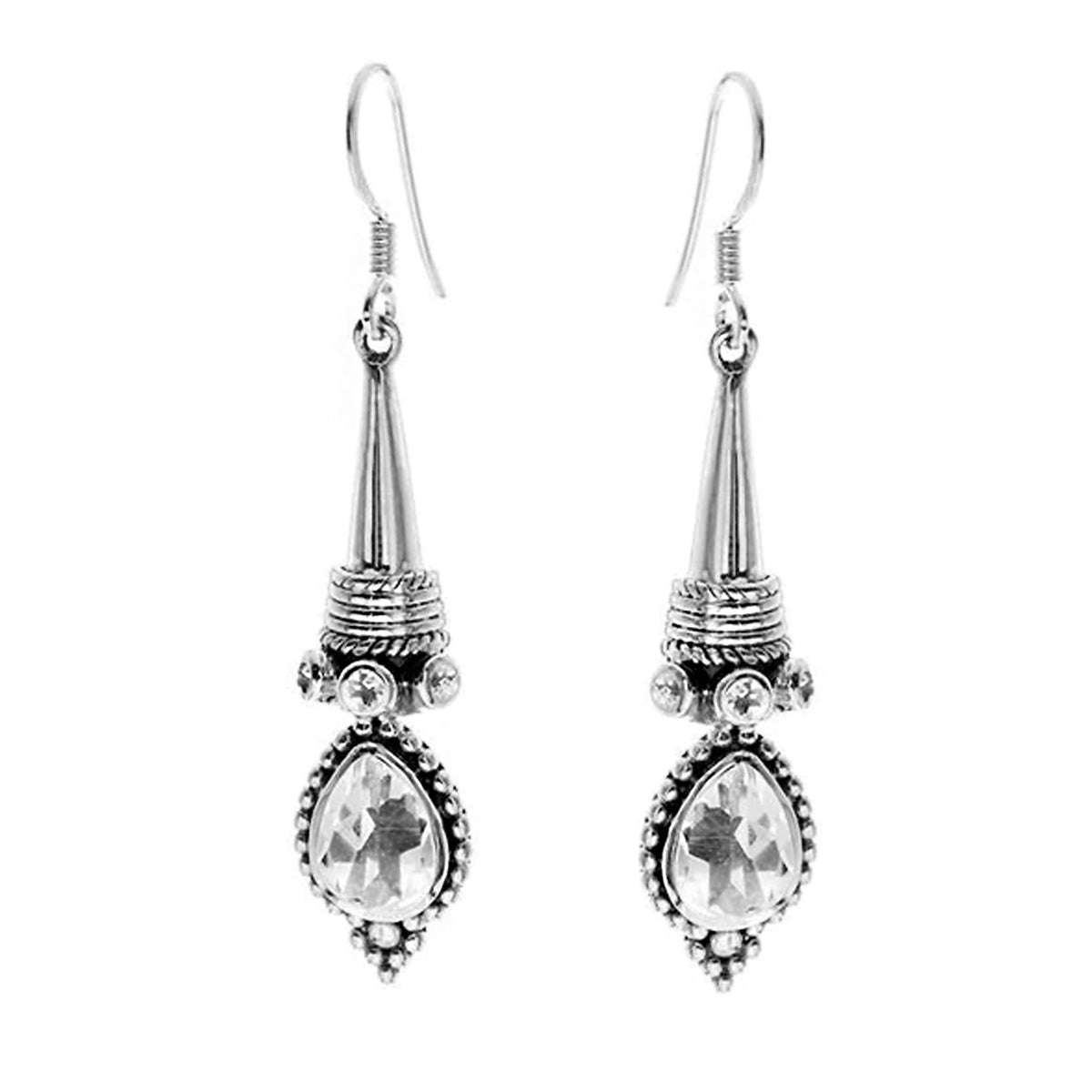 Gothic Victorian Teardrop Cone Earrings, Sterling Silver vintage design 