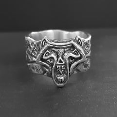 Handmade Mens Viking Wolf Ring, Solid Silver