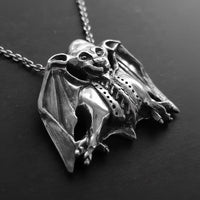 handmade silver bat grotesque necklace side profile by SilverfireUK 