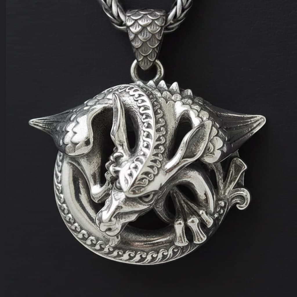 gothic Westminster dragon gargoyle necklace in solid silver on a dark oxidised chain 