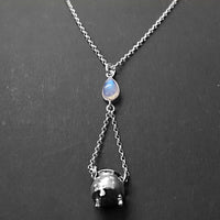 NEW: Silver Cauldron Necklace "Somethings Brewing" Witches Cauldron Pendant, Sterling Silver With Moonstone