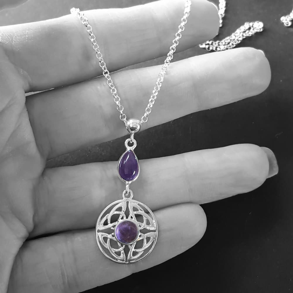 Round Celtic Necklace With Amethyst Gemstone, Amethyst Celtic jewellery
