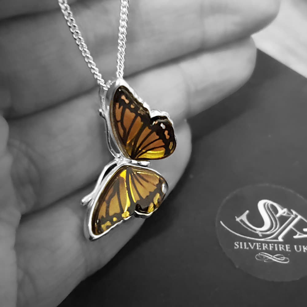 butterfly necklace with amber 