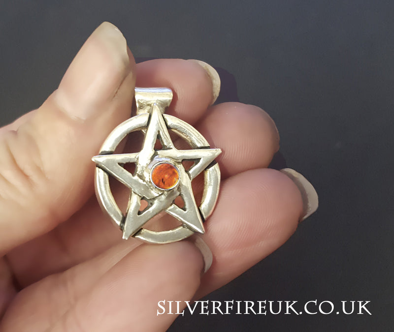 Amber pentagram necklace from our Pgan Wiccan Witch Jewellery collection