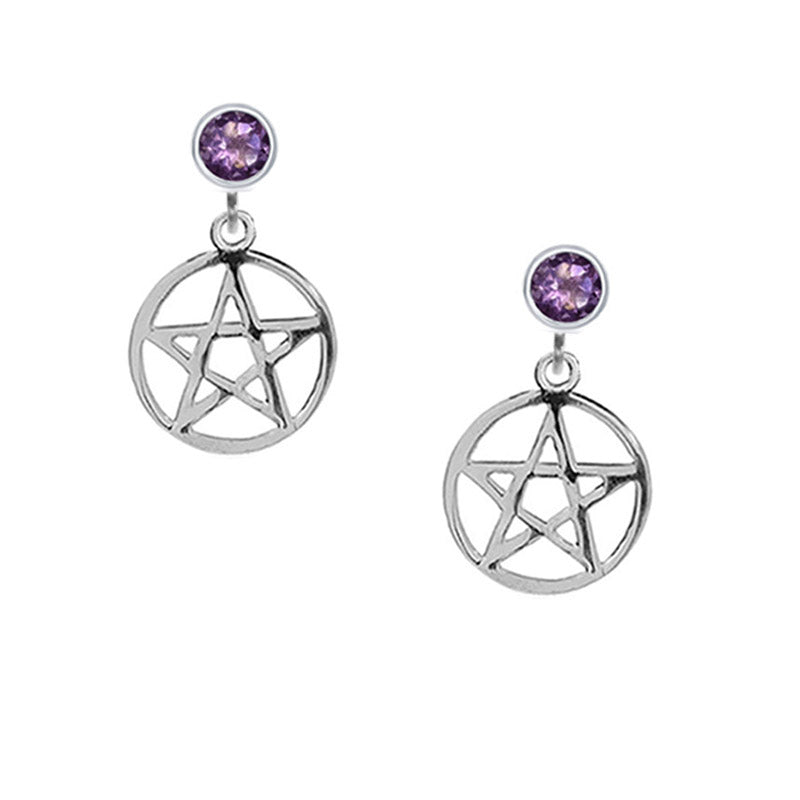 amethyst pentagram earrings from our Wiccan Witch and pagan Jewellery 