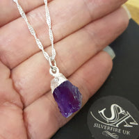 amethyst rough crystal necklace, sterling silver natural amethyst 