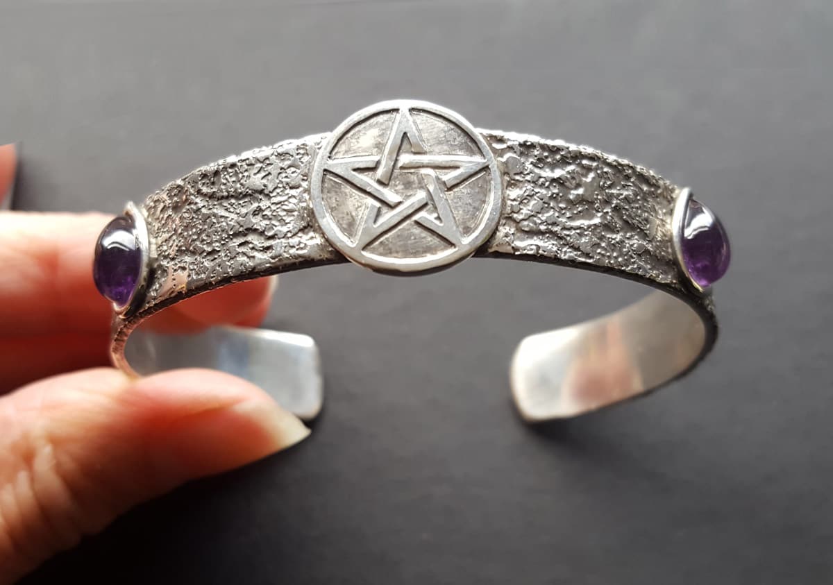 Pentagram Jewellery, Pentacle Bangle In Solid Silver from our Wiccan Witch Jewellery