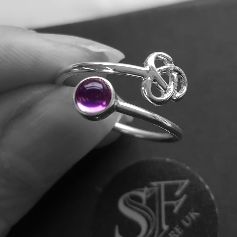Celtic Knot Trinity Ring With Amethyst, Adjustable