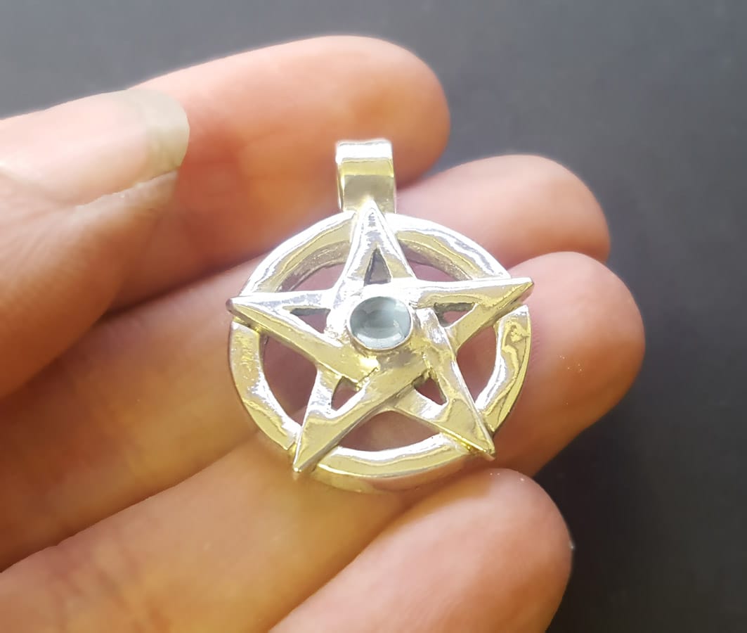 Aquamarine Pentagram Pendant from our Pagan, Wiccan Witch Jewellery range that's handmade 