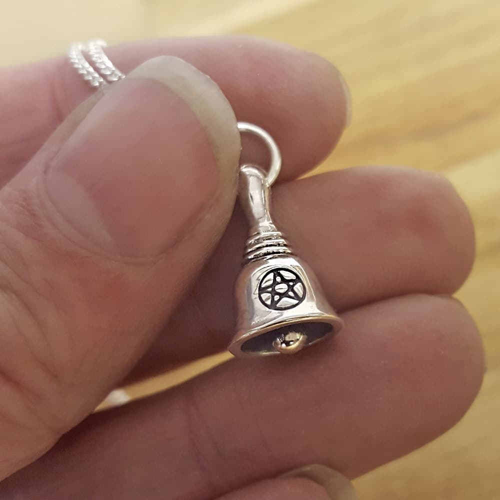 Bell Design With Pentagram Pagan Necklace Wiccan 925 Silver SilverfireUK