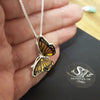 butterfly necklace amber and sterling silver 