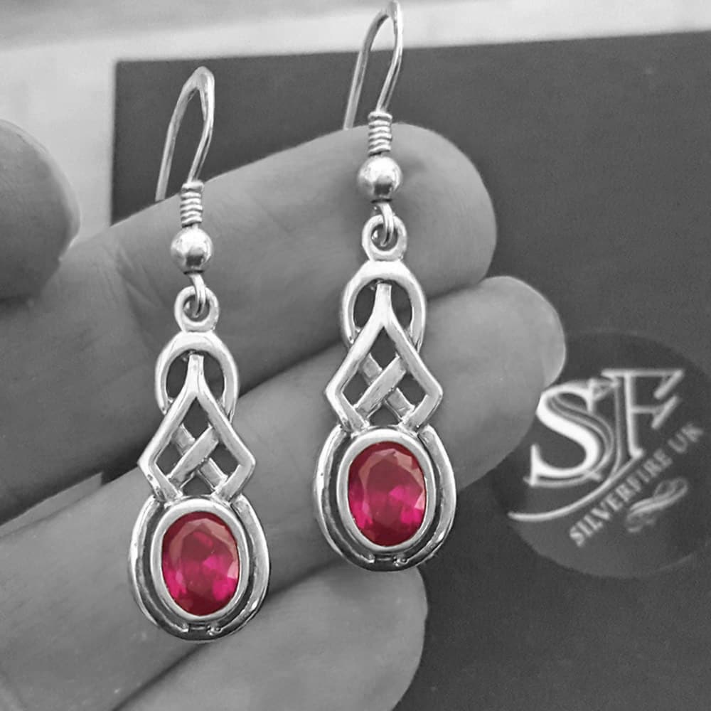 celtic earrings created ruby | Silverfire UK Celtic Jewellery