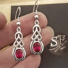 Created Ruby Celtic Earrings, celtic dangle earrings